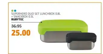 Bever Superhero Duo Set Lunchbox 0.8L + Snackbox 0.3L Rubytec aanbieding