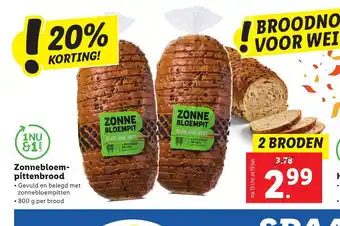 Lidl Zonnebloempittenbrood 800 g 2 broden aanbieding