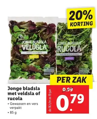 Lidl Jonge bladsla met veldsla of rucola per zak aanbieding