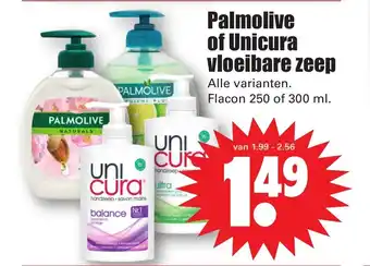 Dirk Palmolive of Unicura vloeibare zeep aanbieding