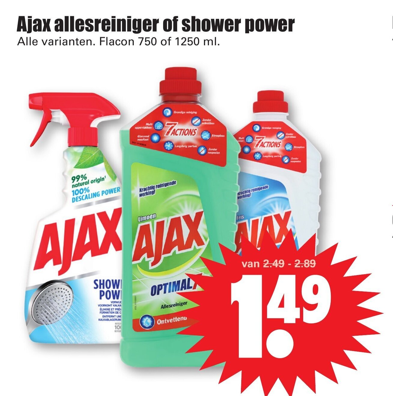 Ajax allesreiniger of shower power aanbieding bij Dirk