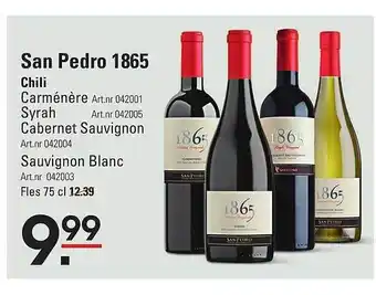 Sligro San Pedro 1865 Chili Carmenere Syrah Cabernet Sauvignon Of Sauvignon Blanc aanbieding