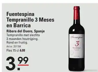 Sligro Fuentespina Tempranillo 3 Meses En Barrica Ribera Del Duero, Spanje aanbieding