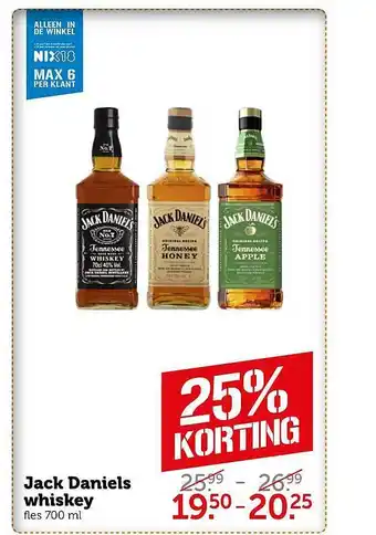 Coop Jack Daniels Whiskey 25% Korting aanbieding