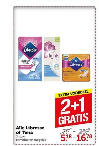 Coop Alle Libresse Of Tena 2+1 Gratis aanbieding