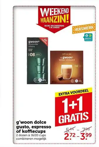 Coop G'woon Dolce Gusto, Espresso Of Koffiecups 1+1 Gratis aanbieding