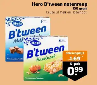 Trekpleister Hero B'tween notenreep 150 gram aanbieding