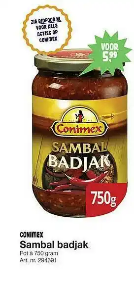 Bidfood Conimex Sambal Badjak aanbieding