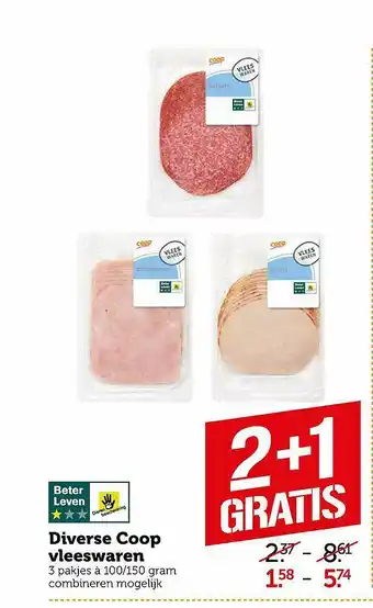 Coop Diverse Coop Vleeswaren 2+1 Gratis aanbieding