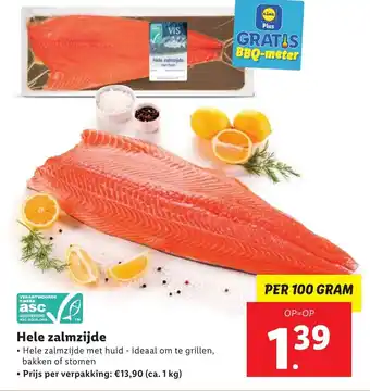 Lidl Hele zalmzijde 100 gr aanbieding