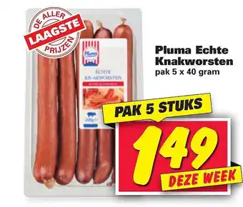 Nettorama Pluma echte knakworsten 5x40 gram aanbieding