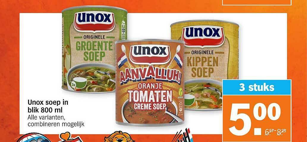 Unox soep in blik 800 ml aanbieding bij Albert Heijn