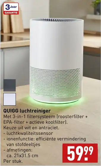 ALDI QUIGG luchtreiniger aanbieding