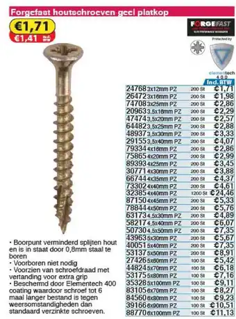 Toolstation Forgefast Houtschroeven Geel Platkop aanbieding