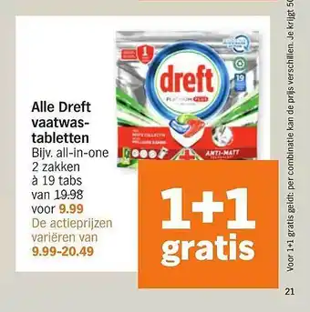 Albert Heijn Alle Dreft Vaatwastabletten 1+1 Gratis aanbieding