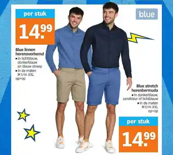 Albert Heijn Blue Linnen Herenoverhemd Of Blue Stretch Herenbermuda aanbieding