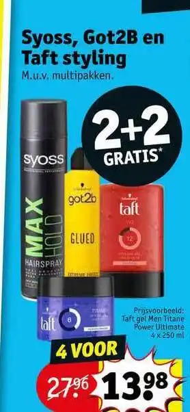 Kruidvat Syoss, Got2B En Taft Styling 2+2 Gratis aanbieding