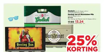 PLUS Grolsch, Hertog Jan Of Warsteiner Pils 25% Korting aanbieding