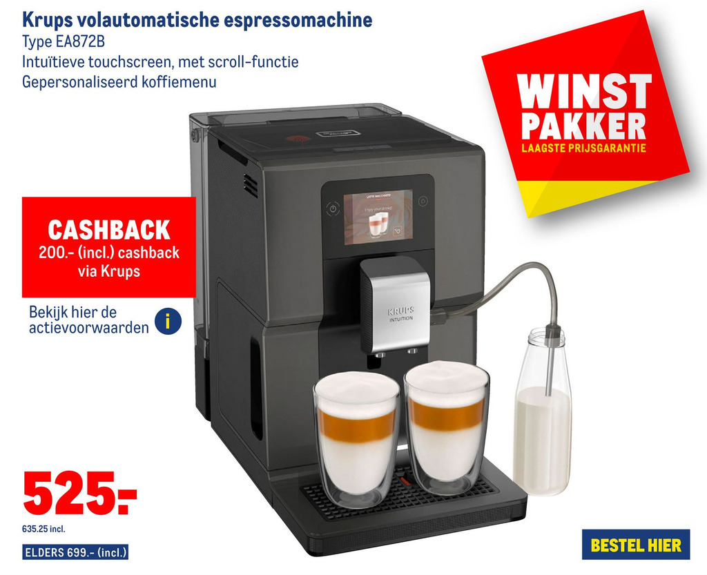 Krups volautomatische espressomachine Type EA872B aanbieding bij Makro