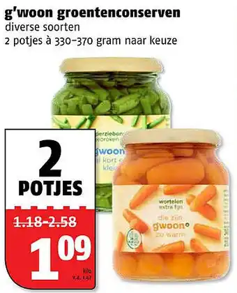 Poiesz g'woon groentenconserven 330-370 gram aanbieding