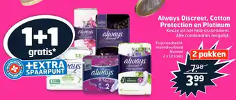 Trekpleister Always Discreet, Cotton Protection en Platinum aanbieding