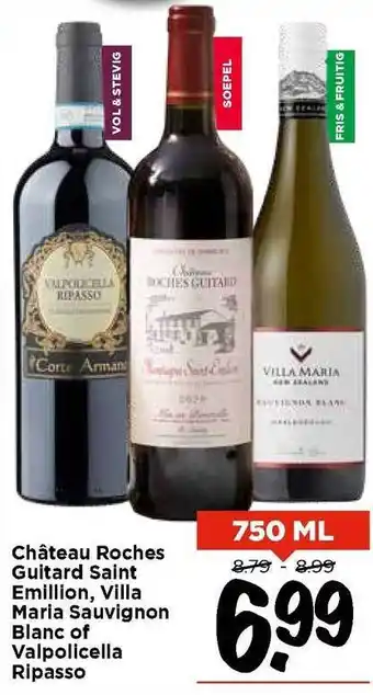 Vomar Voordeelmarkt Château Roches Guitard Saint Emillion, Villa Maria Sauvignon Blanc Of Valpolicella Ripasso aanbieding