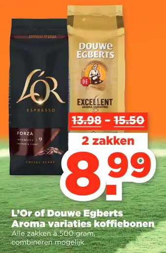 PLUS L'Or of Douwe Egberts Aroma variaties koffiebonen aanbieding