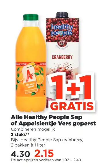 PLUS Alle Healthy People Sap of Appelsientje Vers geperst aanbieding