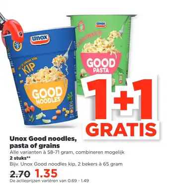 PLUS Unox Good noodles, pasta of grains aanbieding