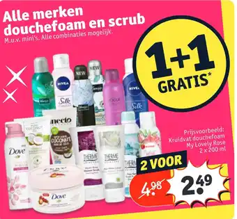 Kruidvat Alle merken douchefoam en scrub aanbieding