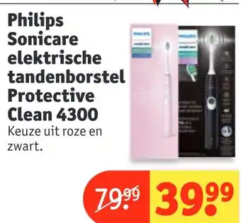 Kruidvat Philips sonicare elektrische tandenborstel protective clean 4300 keuze uit roze en zwart aanbieding