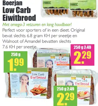 Gezond & Wel Boerjan low carb eiwitbrood met omega-3 vetzuren en lang houdbaar 250g aanbieding