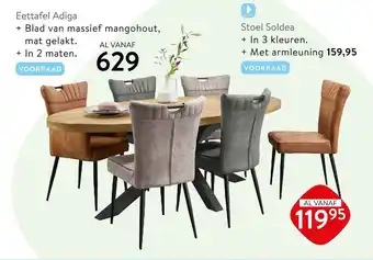 Profijt Meubel Eettafel adiga of stoel soldea aanbieding