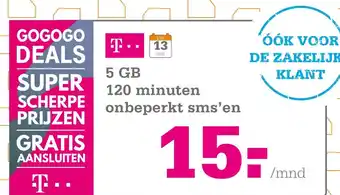 Telecombinatie 5 GB 120 minuten onbeperkt sms'en aanbieding