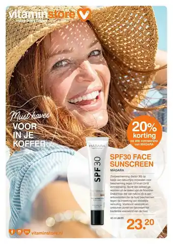 Vitaminstore SPF30 face sunscreen mádara 40 ml aanbieding