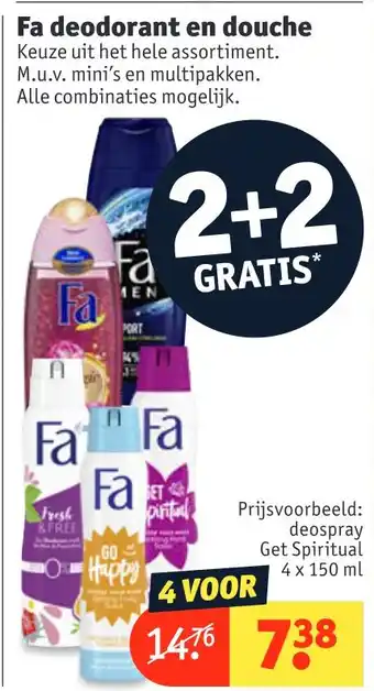 Kruidvat Fa deodorant en douche 4x150 ml aanbieding