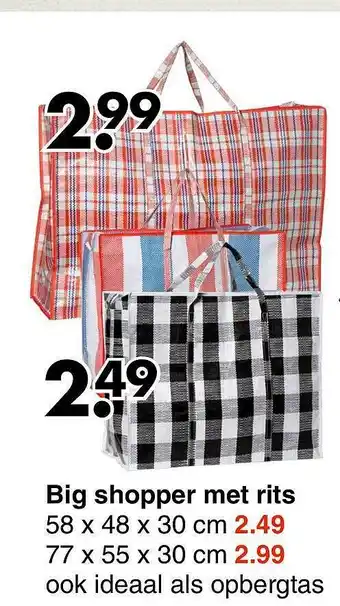 Wibra Big shopper met rits 58 x 48 x 30 cm 77 x 55 x 30 cm aanbieding