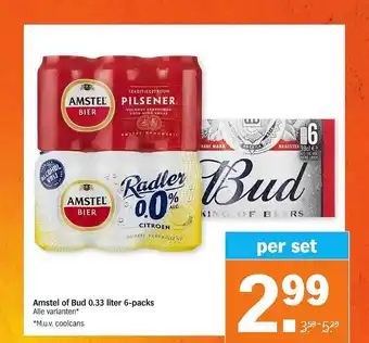 Albert Heijn Amstel of bud 0.33 liter 6-packs aanbieding