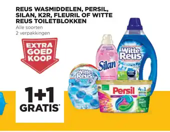 Jumbo Reus wasmiddelen, persil, silan, k2r, fleuril of witte reus toiletblokken aanbieding