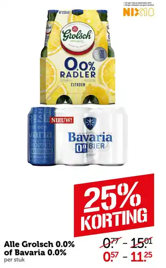 Coop Alle Grolsch 0.0% of Bavaria 0.0% aanbieding