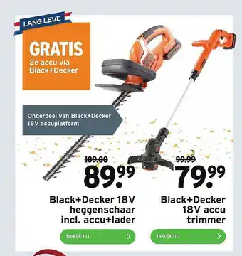 GAMMA Black+Decker 18V Heggenschaar Incl. Accu+Lader Of Black+Decker 18V Accu Trimmer aanbieding