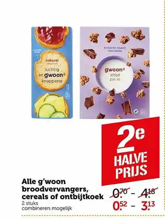 Coop Alle G'woon Broodvervangers, Cereals Of Ontbijtkoek aanbieding