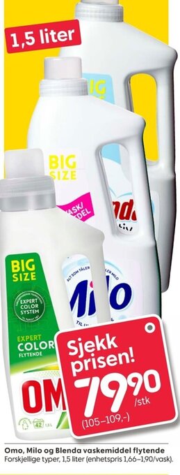 Rusta Omo, Milo og Blenda vaskemiddel flytende tilbud