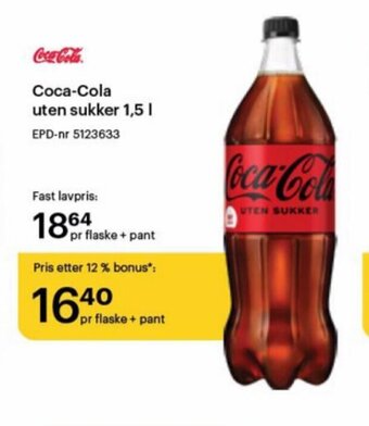 Storcash Coca-Cola Uten Sukker 1,5L tilbud