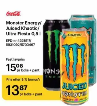 Storcash Monster Energy/Juiced Khaotic/Ultra Fiesta 0,5L tilbud