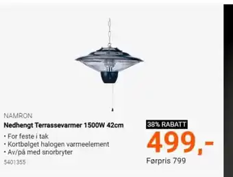 Nedhengt Terrassevarmer 1500w 42cm