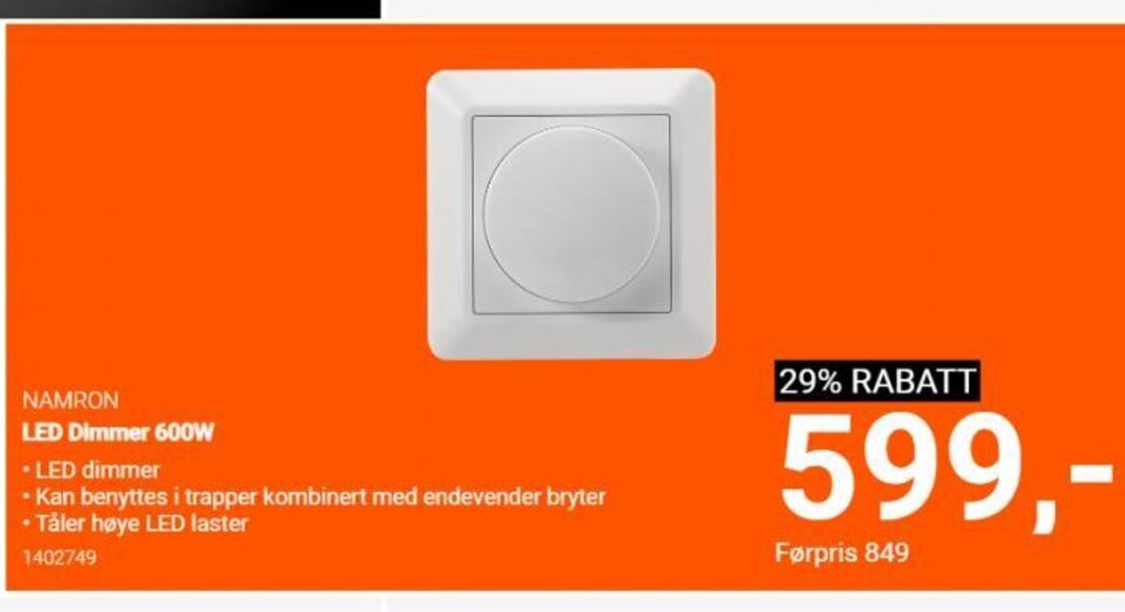 Elektroimportøren LED Dimmer 600w tilbud