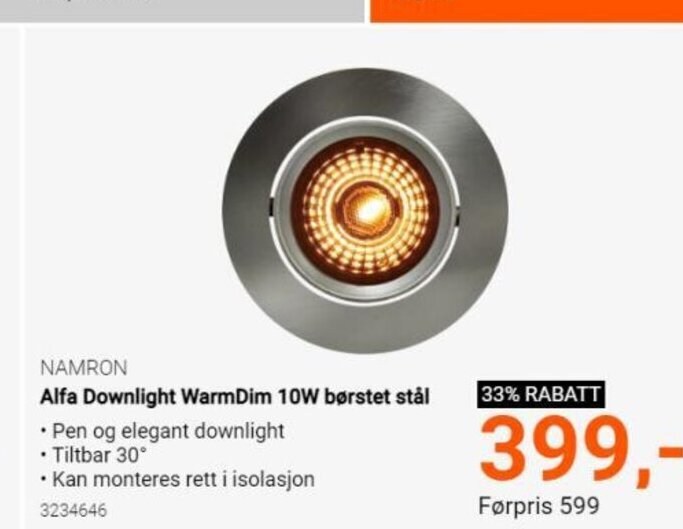 Elektroimportøren Alfa Downlight Warmdim10w Børstet Stål tilbud