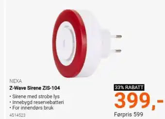 Elektroimportøren Z-Wave Sirene ZIS-104 tilbud