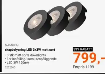 Elektroimportøren Skapbelysning LED 3x3w Matt Sort tilbud